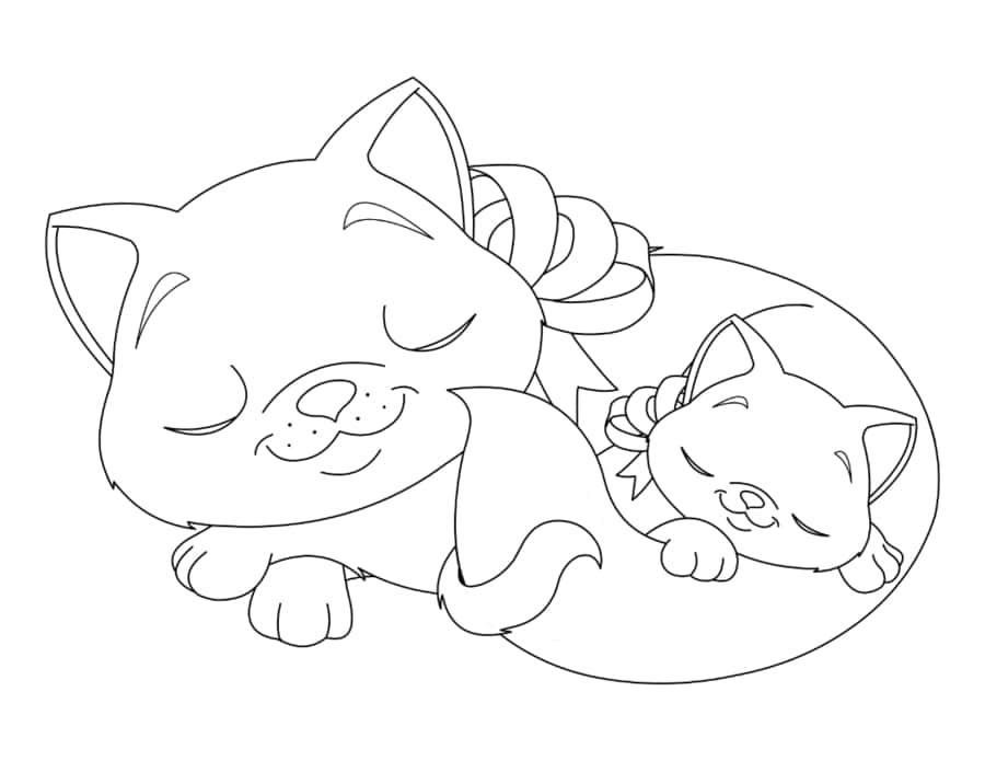 Mother And Kitten Sleeping With Bows Cat Tracing Shape Pdf Free Vectors